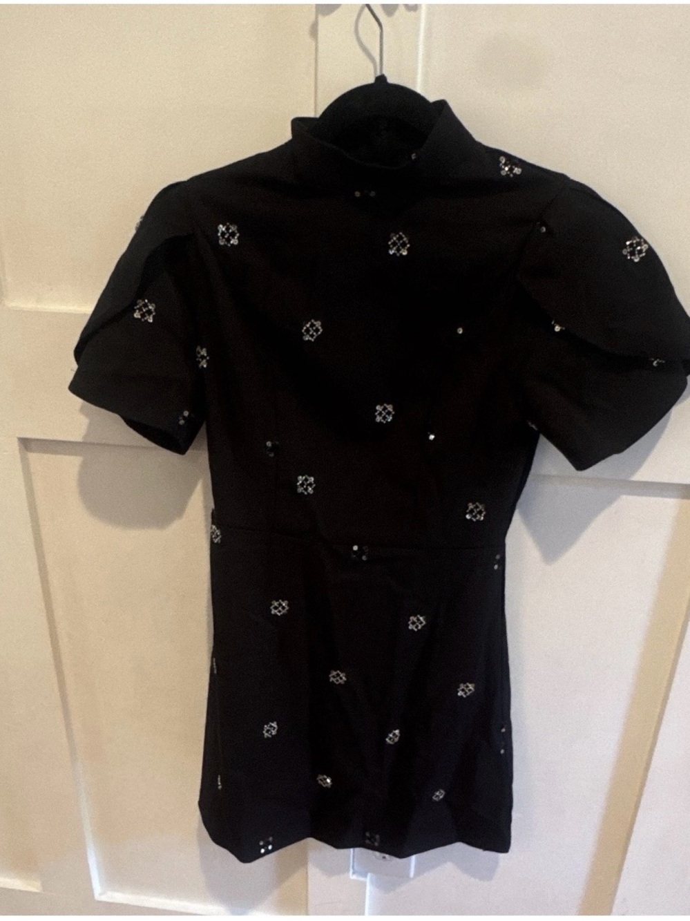 Black Embellished Short Sleeve Mini Dress